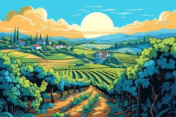 Poster - Vineyard architecture agriculture landscape.