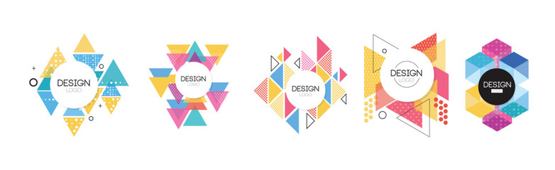 Aufkleber - Geometry Abstract Label and Logo Design with Colorful Shape Vector Set