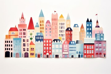 Canvas Print - Downtown paper Flat painting.