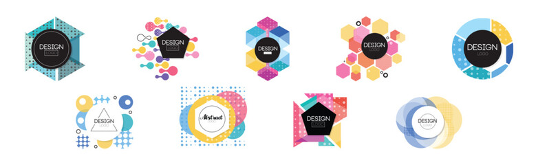 Aufkleber - Geometry Abstract Label and Logo Design with Colorful Shape Vector Set