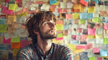 Poster - A determined professional working through a challenging project with a clear focus and sense of purpose symbolizing overcoming personal barriers Stock Photo with side copy space