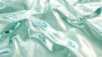 Poster - Glossy plastic film wrap texture translucent white with a mint green tint creating a refreshing vibe with light creases and reflections across the surface