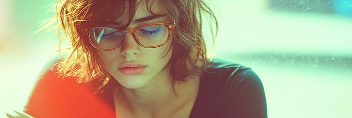 Aufkleber - A person writing in a journal with a thoughtful expression while sitting by a window with sunlight streaming in symbolizing reflection and hope Stock Photo with side copy space