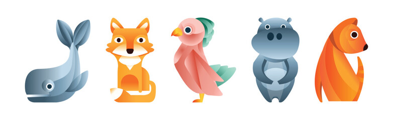 Poster - funny animal arranged of simple geometric form vector set
