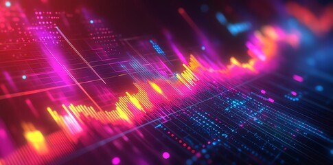 Poster - Abstract futuristic background with glowing lines and dots, creating a dynamic and colorful visual.