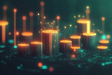 Poster - Abstract futuristic technology background with glowing lines and data visualization on dark background.