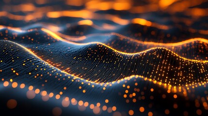 Poster - Abstract glowing digital waves with orange and blue colors.