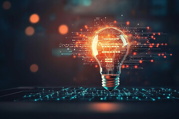 Idea lightbulb morphing into a computer, creative technology concept, flat design illustration