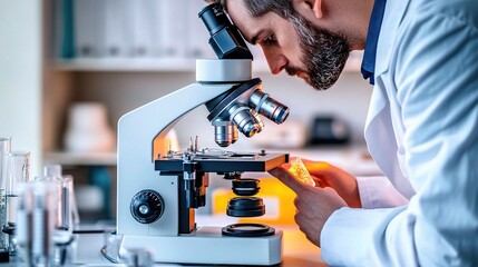 Poster - Scientist Examining Sample Under Microscope