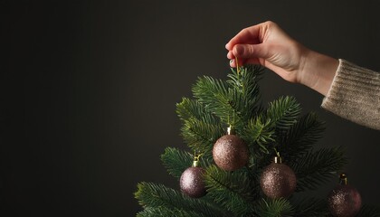 Hand Placing christmas ornament on tree