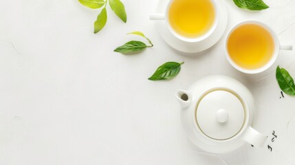 White tea pot with a white cup next to it