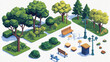 © Pickoloh - Isometric 3d illustration park trees forest nature elements flat design background for landscape design. Vector isolated for a city map, games, and your town.