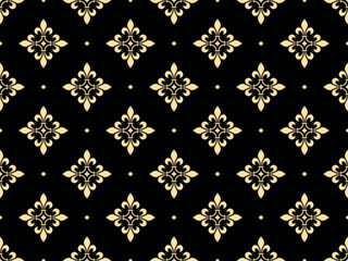 Wall Mural - Flower geometric pattern. Seamless vector background. Golden and black ornament