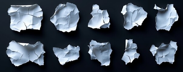 Poster - Isolated on a transparent background, ripped white paper sheets in png format. Inktastic illustration of ripped pages with uneven texture edges. A damaged letter, mockup of a document, and newspaper