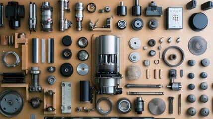 Poster - Assorted Mechanical Parts on Wooden Surface