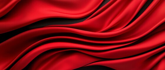 Wall Mural - Beautiful red satin fabric with soft folds on a black background.