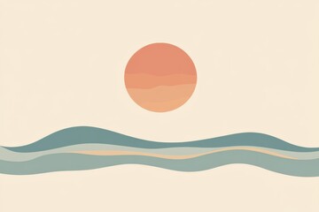 Poster - A gentle sun rises over smooth waves, creating a peaceful atmosphere perfect for beach vacations and moments of relaxation. Generative AI