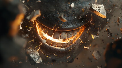 Poster - An abstract fiery face erupts from a cracked surface symbolizing chaos and transformation in a striking visual metaphor