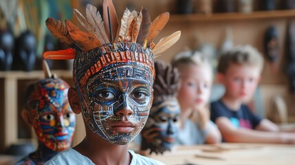 Children's Mask-Making Workshop, vibrant creativity flourishes as kids design Venetian and African ceremonial masks, fostering cultural appreciation and artistic expression