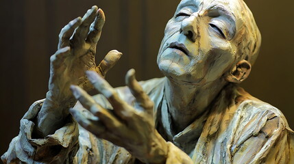 Poster - Artistic sculpture of a thoughtful individual capturing deep emotions and reflective contemplation in form and texture