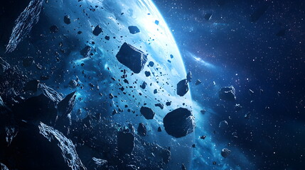 Aufkleber - Exploring the mysteries of an asteroid field in space a distant planet awakens with cosmic wonders