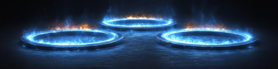 Poster - blue light portal effect with magic neon glow. tech hologram teleport. energy ring for games. 3d pow