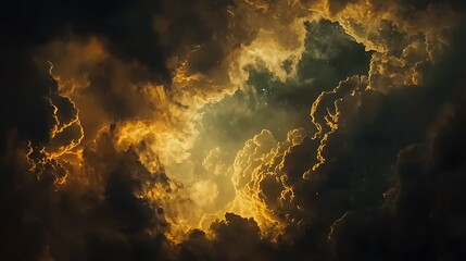 Poster - Dramatic clouds illuminated by golden sunlight creating a majestic natural display of light and shadow in the sky