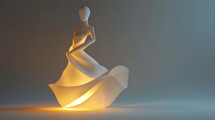 Poster - Elegant abstract sculpture of a woman in a flowing dress illuminated by soft light capturing grace and beauty in minimalist art
