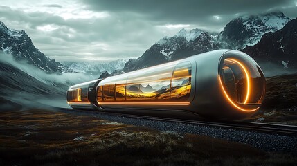 Aufkleber - A journey through time exploring a futuristic train amidst dreamlike landscapes of nature's wonders and urban elegance