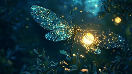 Poster - The enchanting glow of a mystical insect unveiling the wonders of nature with moonlit wings