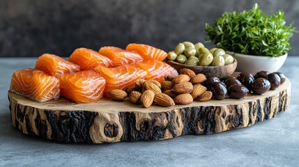 Healthy Food Variety on Wooden Serving Board