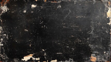Poster - Weathered metal surface scanned film texture dusty scratches and a deep charcoal hue creating an atmospheric and nostalgic dark background