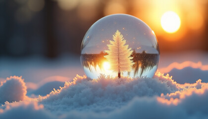 Wall Mural - Glass sphere on the background of a winter landscape