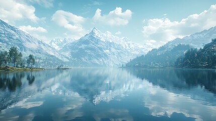 Wall Mural - Serene Mountain Landscape Reflected in Still Lake