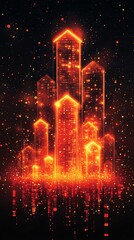 Wall Mural - glowing city skyline with skyscrapers shaped as arrows, representing growth and progress.
