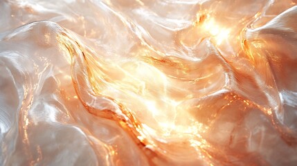 Poster - Wrinkled plastic film wrap texture translucent white with a hint of warm amber glow giving a gentle golden hue across the surface perfect for an organic and cozy backdrop