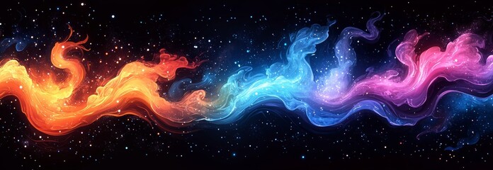 Wall Mural - the colorful fire and dust path of a fantasy asteroid. cartoon illustration of a fast flying comet w