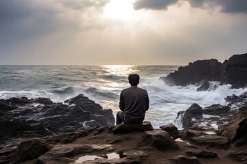 Canvas Print - Sitting rock landscape outdoors.