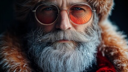 Poster - A man with a beard and glasses is wearing a red hat and a red scarf