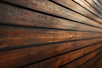 Sticker - Close-Up of Textured Wooden Wall Panels with Warm Tones