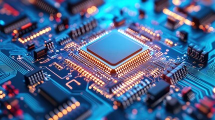 Poster - A close-up image of a laser etching process on a microchip circuit board, highlighting the precision and intricacy of modern electronics manufacturing.