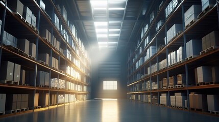 Poster - Warehouse Interior with Light and Shelves