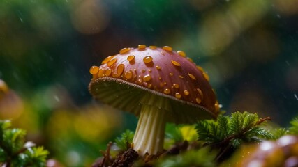 Wall Mural - Mushroom under raindrops