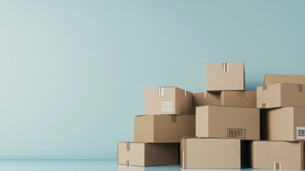 Wall Mural - Stack of cardboard boxes against pastel color background, concept of shipping