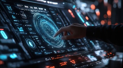 Poster - businessman working with holographic dashboard analysing finance sales data, business growth graph c