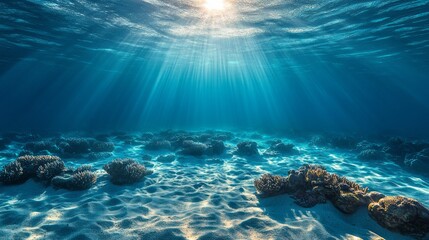 Poster - A beautiful blue ocean with sunlight shining through the water