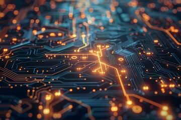 Poster - Intricate Circuit Board Design with Glowing Connections