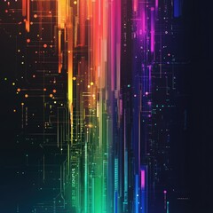 Fototapete - Abstract digital art with vibrant lines in various colors.