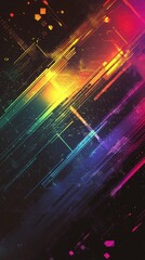 Fototapete - Colorful abstract lines and shapes on dark background.