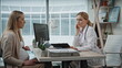 © stockbusters - Patient signing medical documents during appointment. Smiling expecting woman